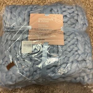 New Summer & Rose Mia Knitted Throw Blanket  Ice Blue. 50” x 60”